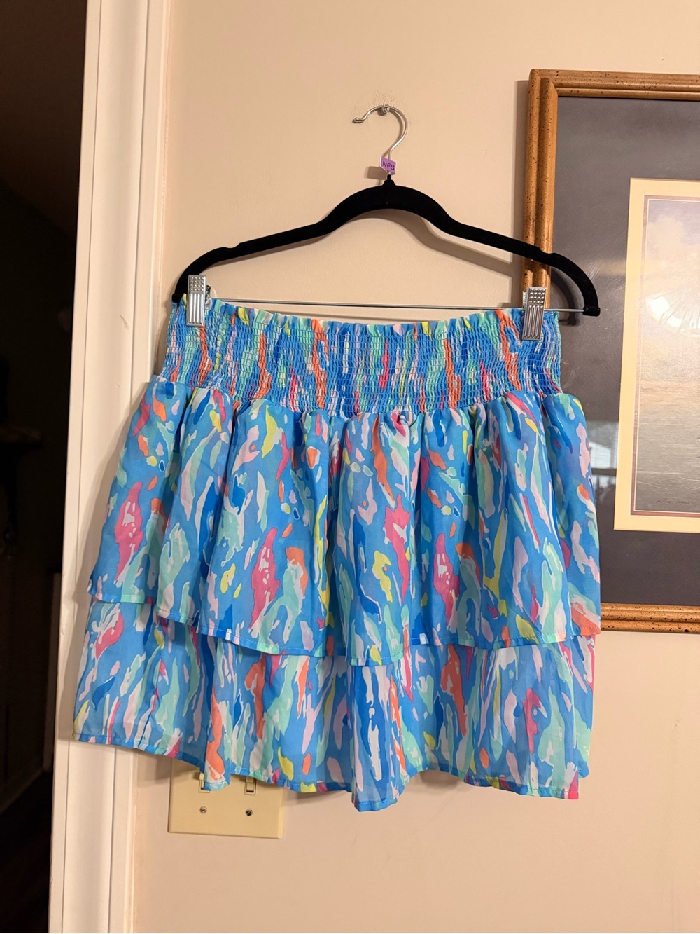 Michelle McDowell Blue Multi-Color Tiered Smocked Waist Skirt